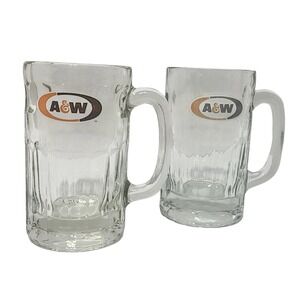 Set of 2 A&W Root Beer Glass Mugs Dimpled Thumbprint Heavy Soda Steins 6 Inch